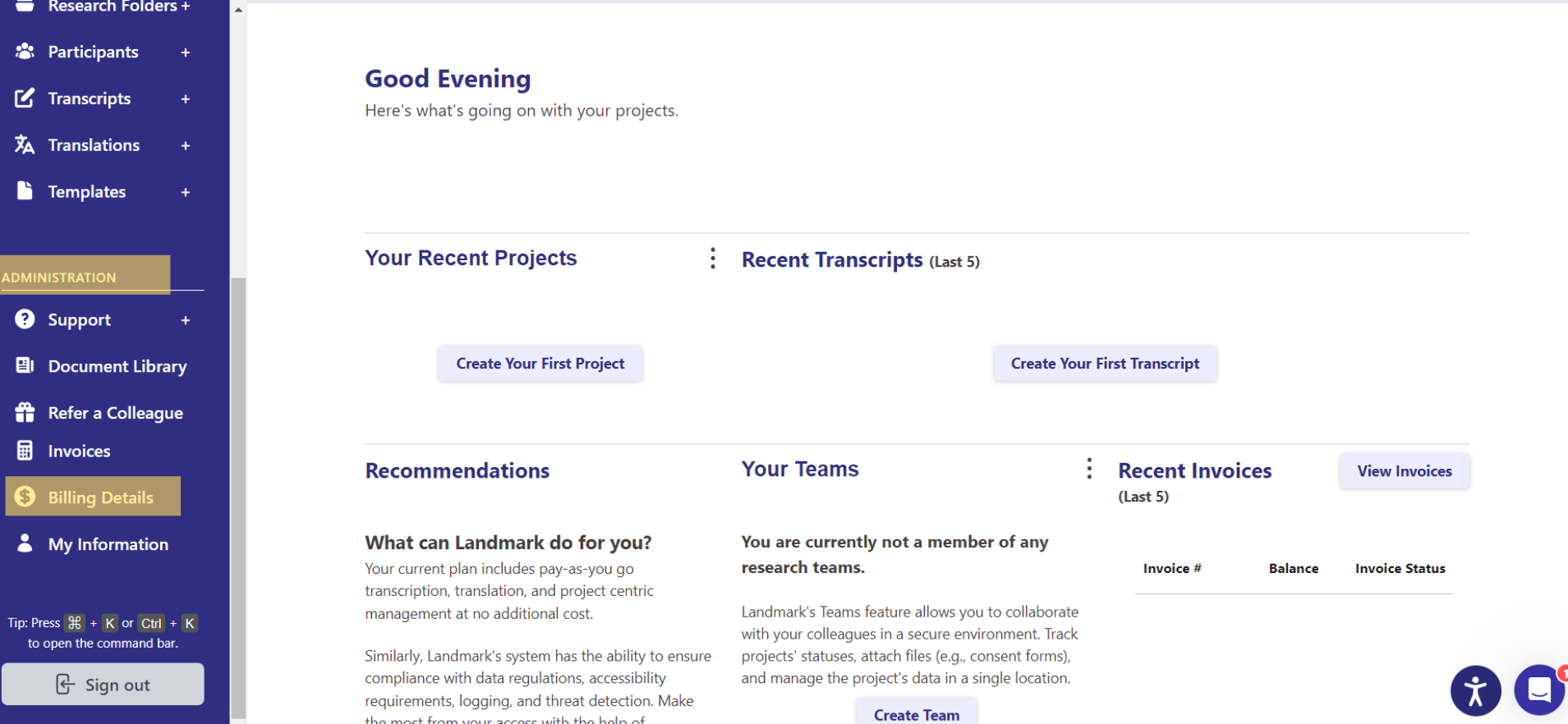 Screenshot showing where to find billing details