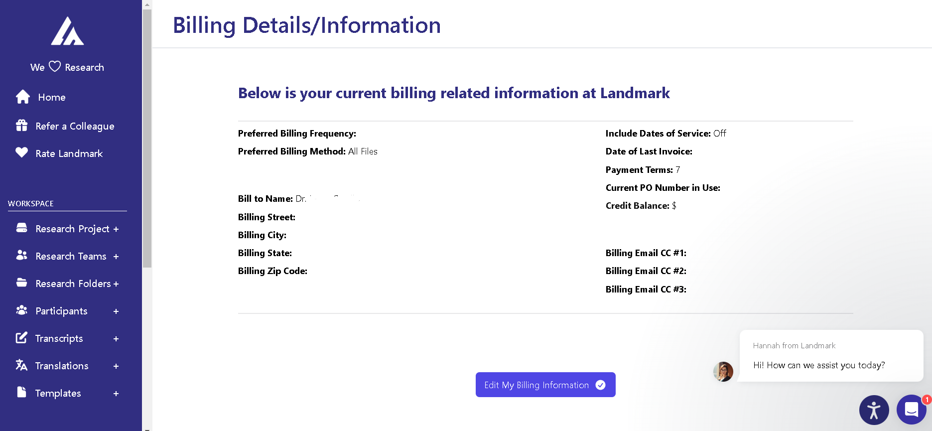 Review billing information