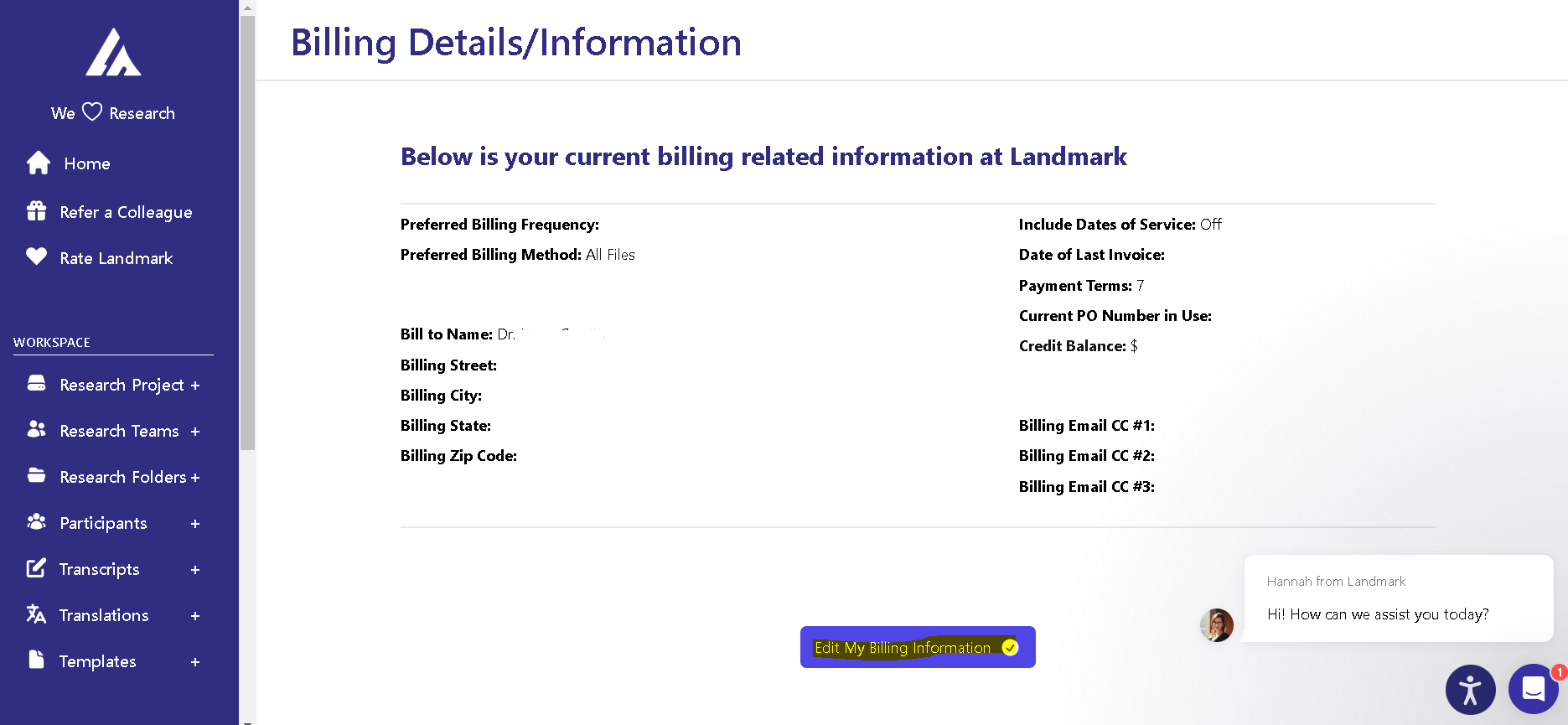 Edit billing information