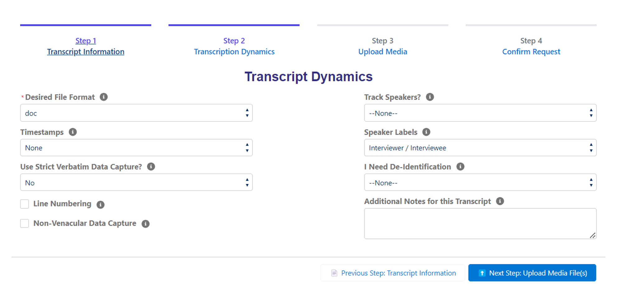 Transcript dynamics options