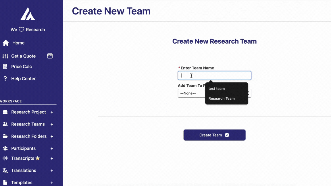 Adding team to project demonstration