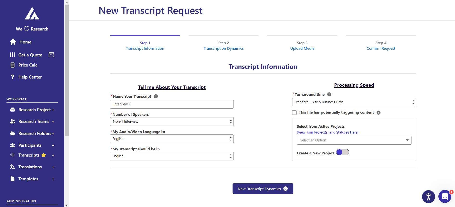 Transcript Information Form